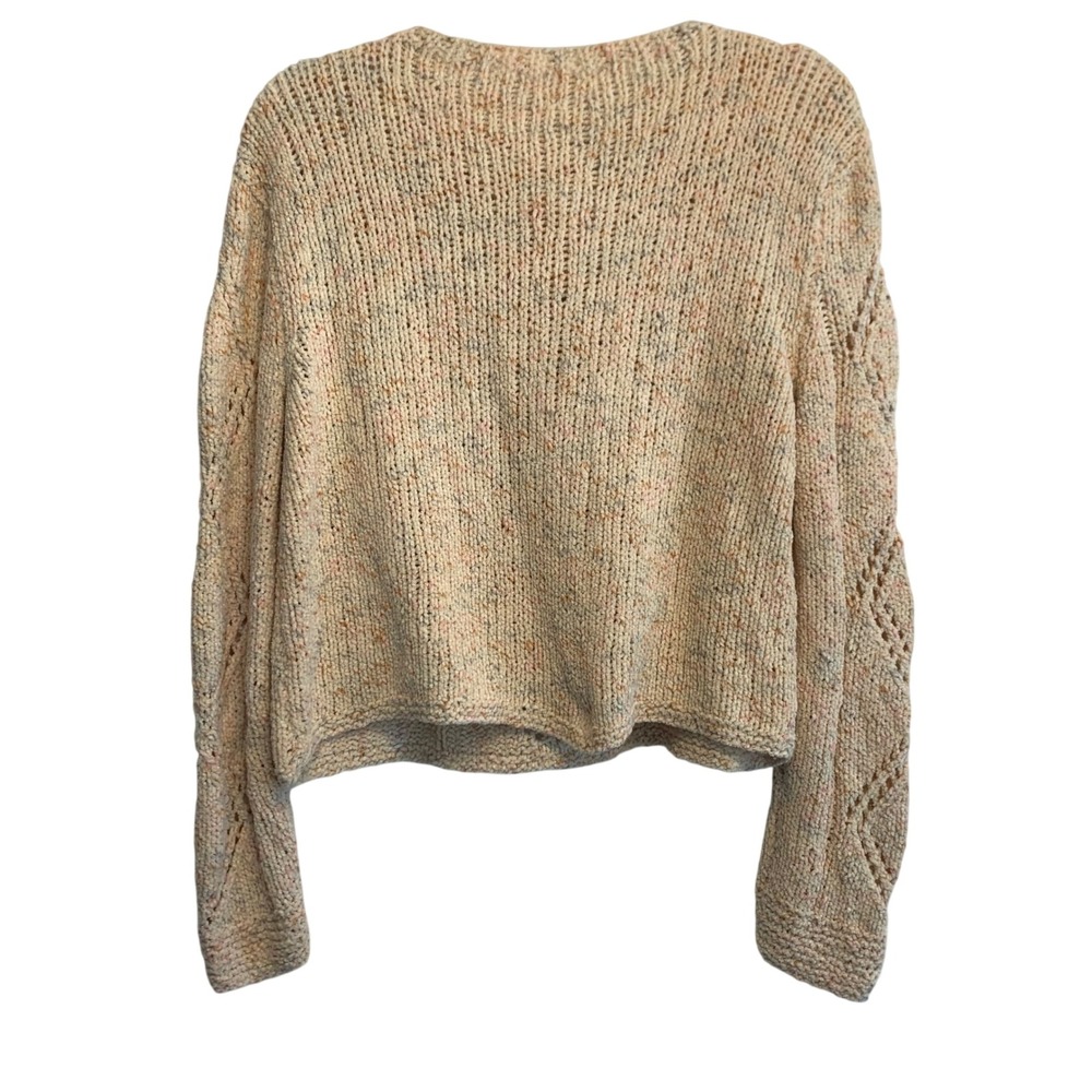Cream Multi Speckled Diamond Pointelle Chunky Knit Chenille Sweater Pullover S - Picture 2 of 7
